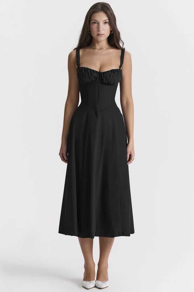 Corset Dress - Sleeveless - Slit - Midi Dress - Summer Dress-Fashion Nora