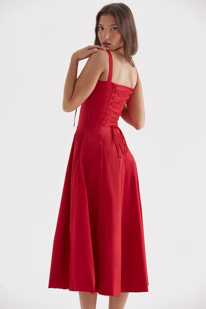 Corset Dress - Sleeveless - Slit - Midi Dress - Summer Dress-Fashion Nora