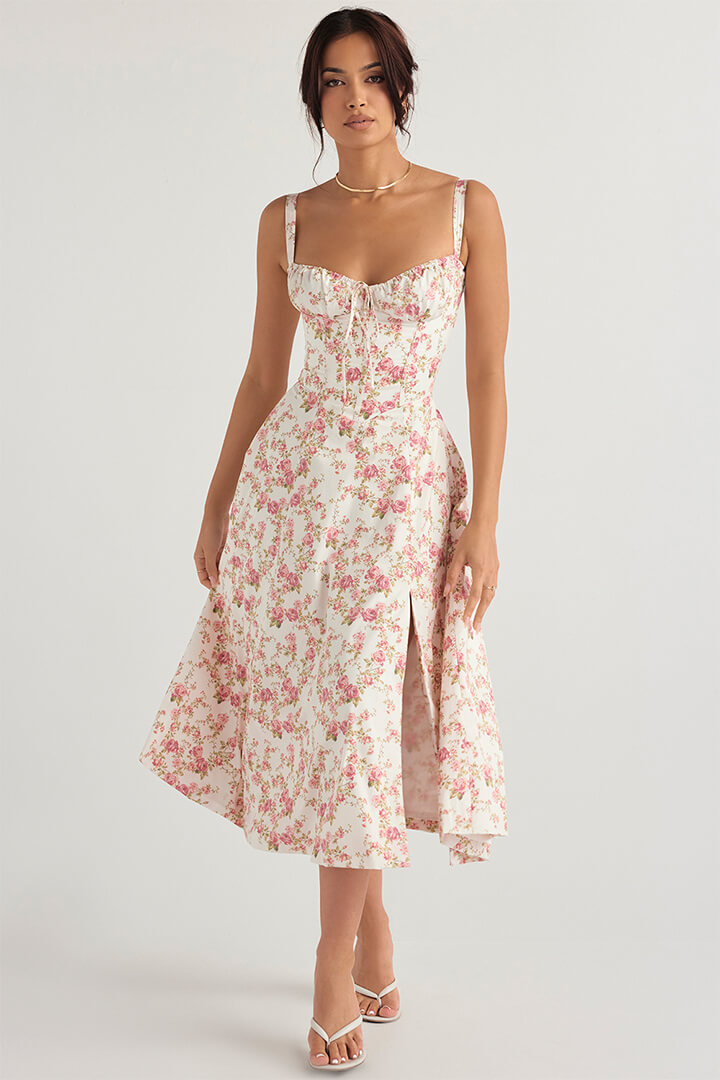Corset Dress - Sleeveless - Slit - Midi Dress - Summer Dress-Fashion Nora