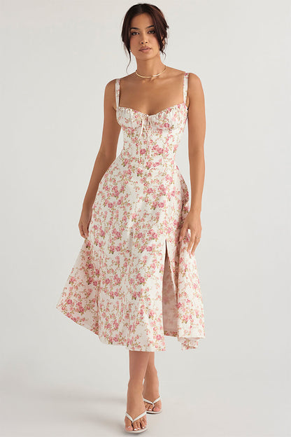 Corset Dress - Sleeveless - Slit - Midi Dress - Summer Dress-Fashion Nora