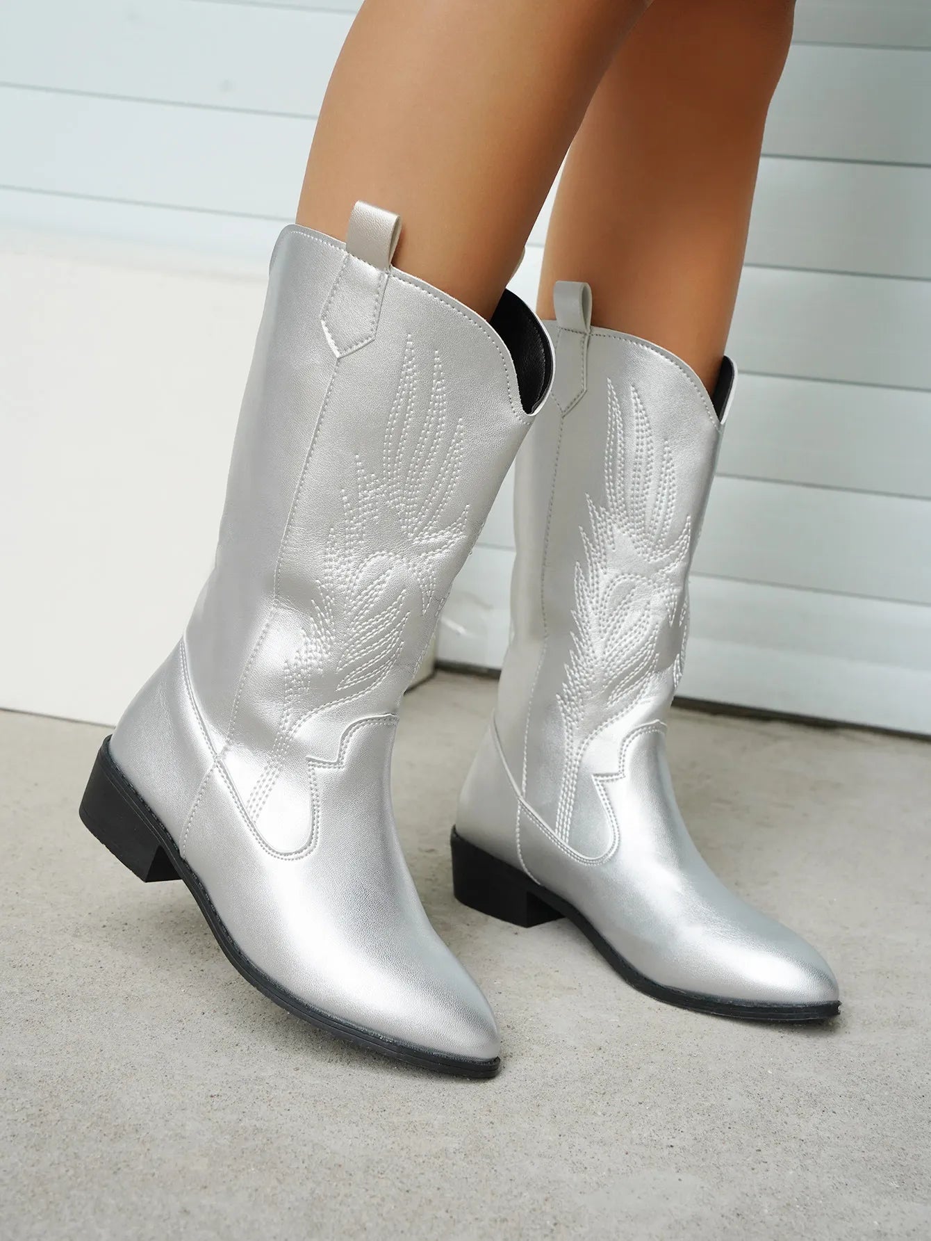 Cowgirl Boots - Women's Metallic Low Heel Western Cowboy Boots-Fashion Nora