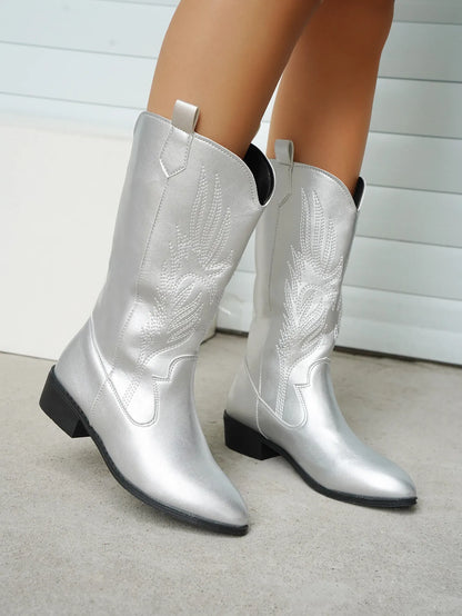 Cowgirl Boots - Women's Metallic Low Heel Western Cowboy Boots-Fashion Nora