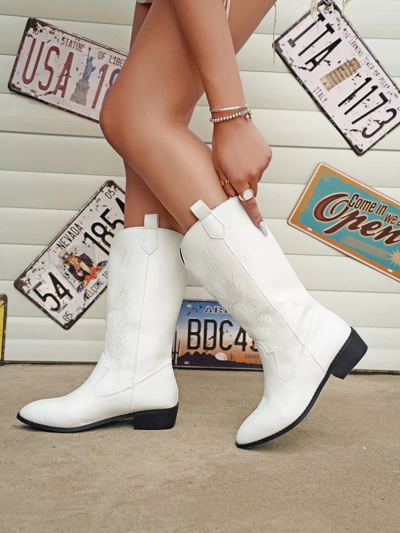 Cowgirl Boots - Women's Metallic Low Heel Western Cowboy Boots-Fashion Nora