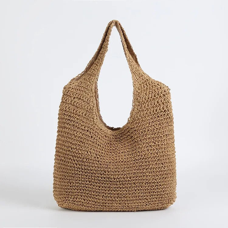 Crochet Bag - Women's Large Woven Shoulder Shopper Bag-Fashion Nora
