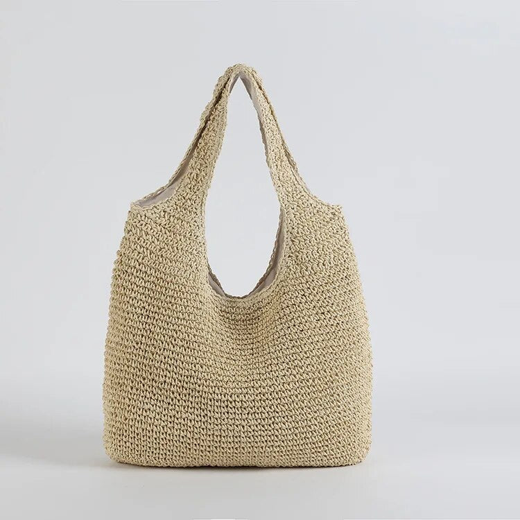 Crochet Bag - Women's Large Woven Shoulder Shopper Bag-Fashion Nora