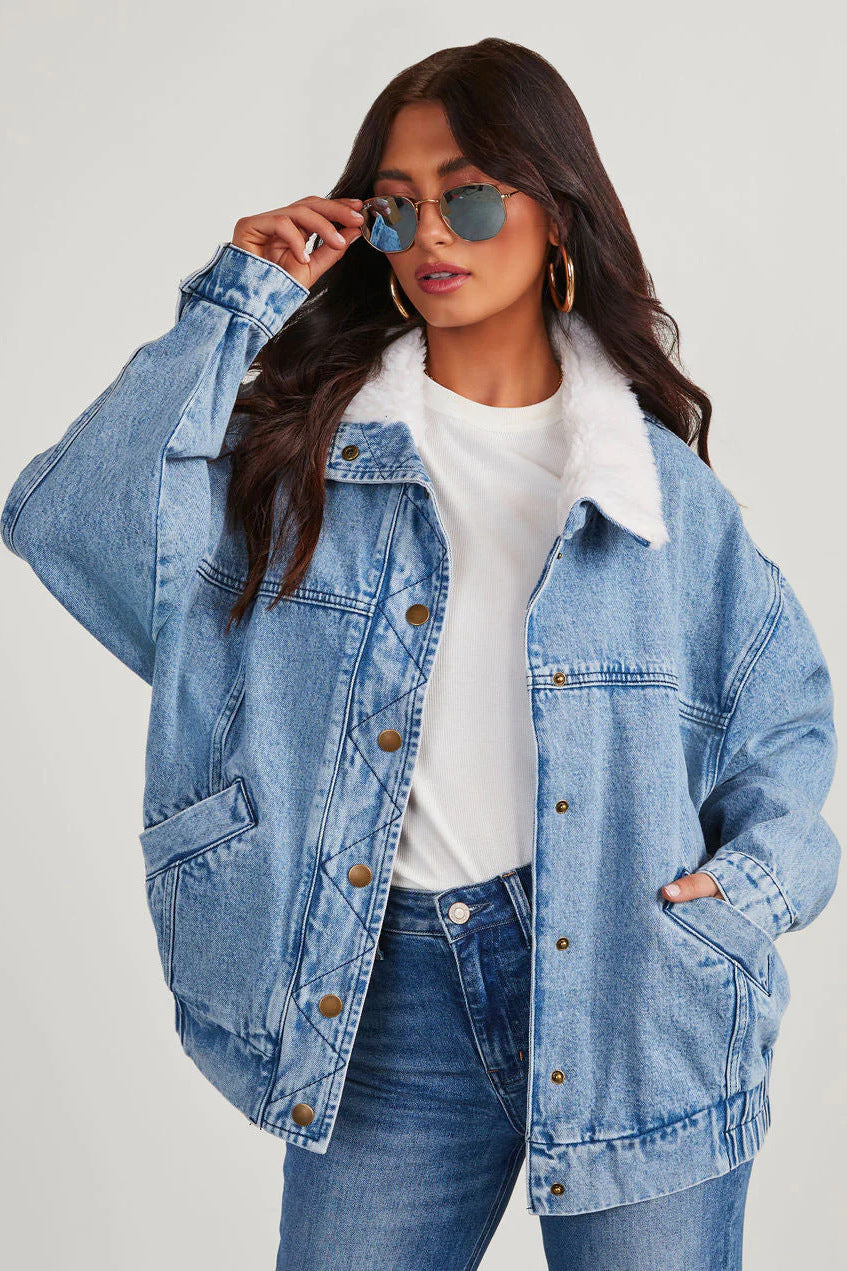 Denim jacket with fleece collar womens hotsell