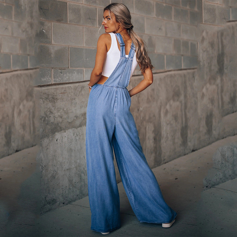 Denim Overalls | Loose Fit | Wide Leg | Jean Overalls for Women | Denim Jumpsuit Women-Fashion Nora