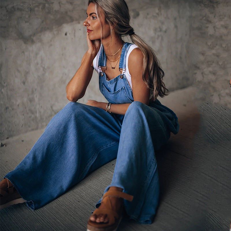 Denim Overalls | Loose Fit | Wide Leg | Jean Overalls for Women | Denim Jumpsuit Women-Fashion Nora