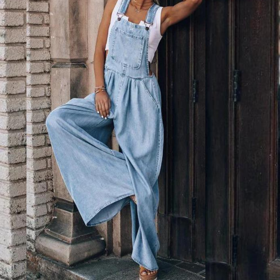 Denim Overalls | Loose Fit | Wide Leg | Jean Overalls for Women | Denim Jumpsuit Women-Fashion Nora