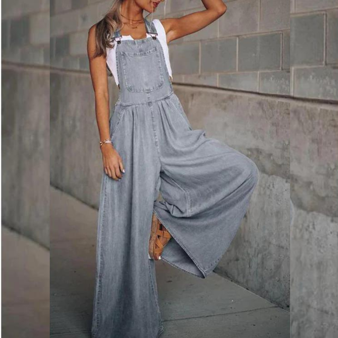 Denim Overalls | Loose Fit | Wide Leg | Jean Overalls for Women | Denim Jumpsuit Women-Fashion Nora