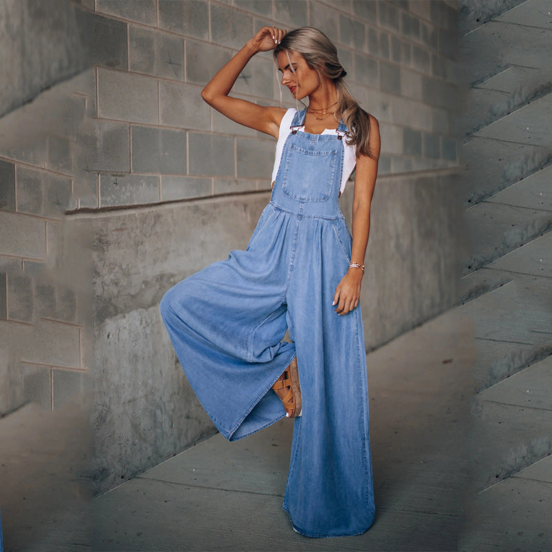 Denim Overalls | Loose Fit | Wide Leg | Jean Overalls for Women | Denim Jumpsuit Women-Fashion Nora