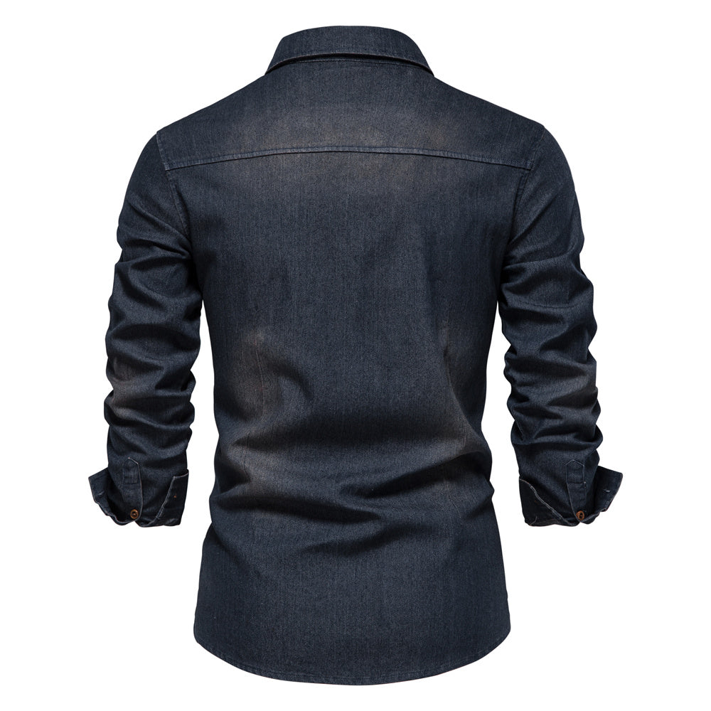 Denim Shirt | Half Sleeve | Slim Fit | Button Up Shirt | Men's Clothing-Fashion Nora