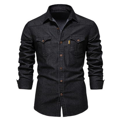 Denim Shirt | Half Sleeve | Slim Fit | Button Up Shirt | Men's Clothing-Fashion Nora