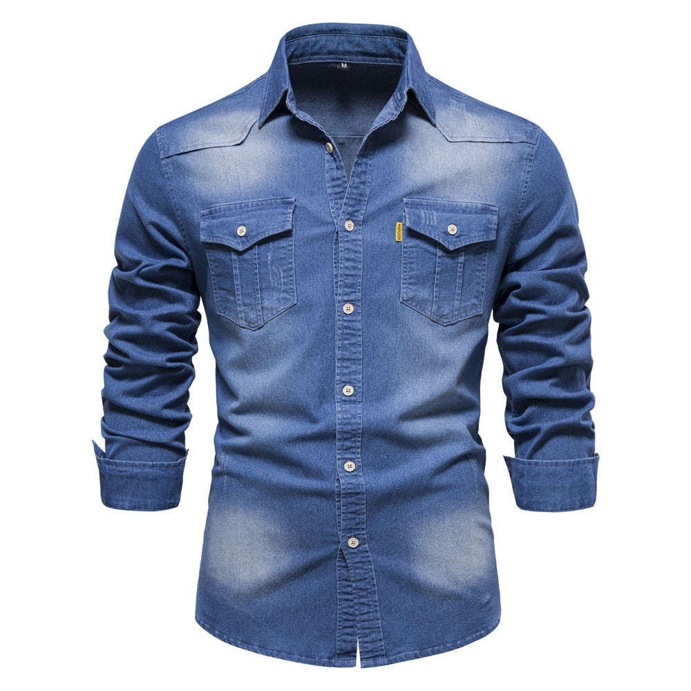 Denim Shirt | Half Sleeve | Slim Fit | Button Up Shirt | Men's Clothing-Fashion Nora