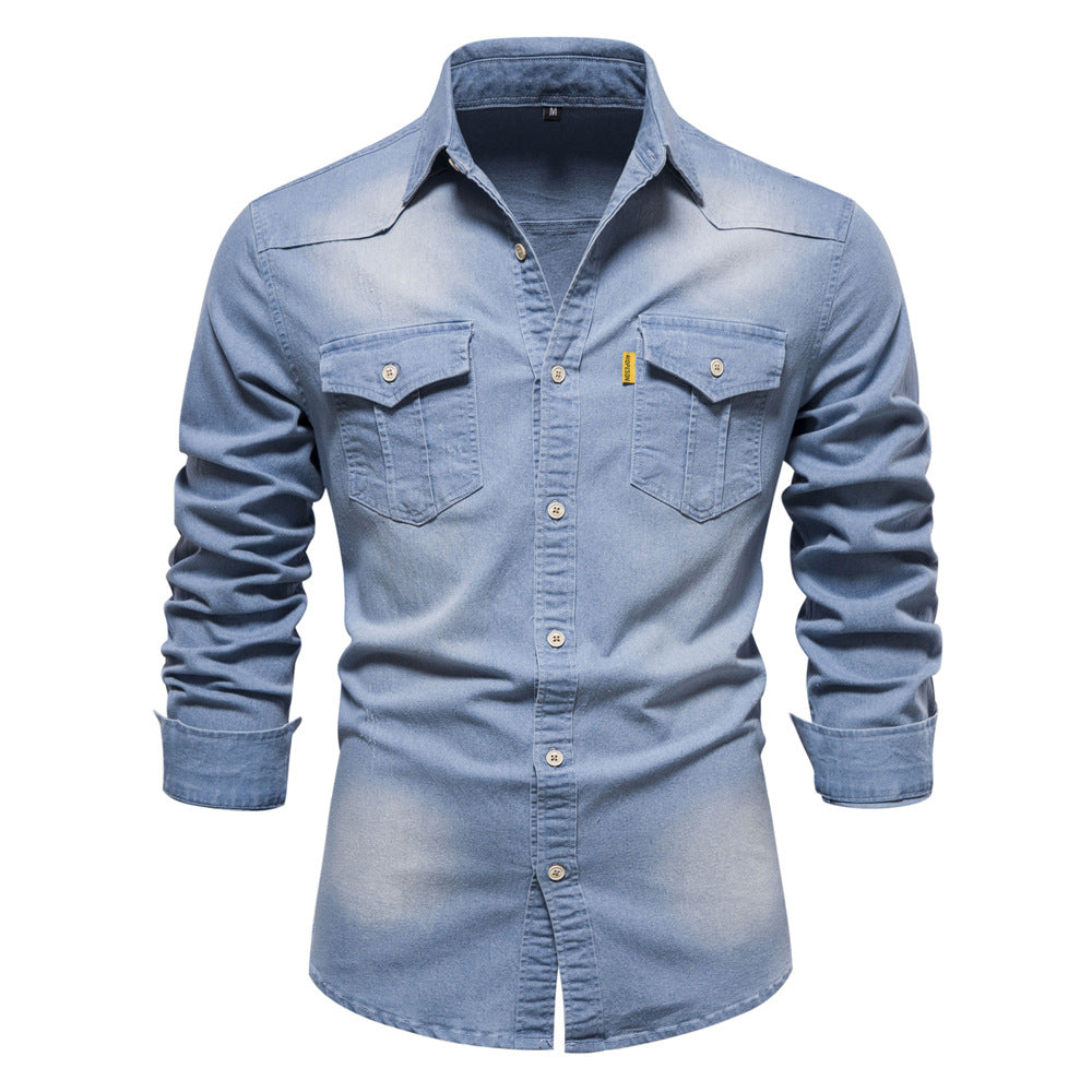 Denim Shirt | Half Sleeve | Slim Fit | Button Up Shirt | Men's Clothing-Fashion Nora