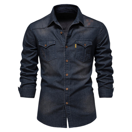 Denim Shirt | Half Sleeve | Slim Fit | Button Up Shirt | Men's Clothing-Fashion Nora