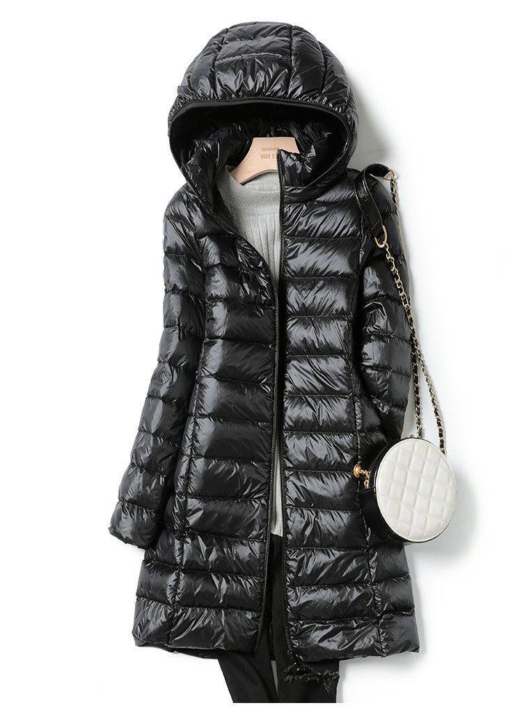 Down Jacket - Women's Lightweight Hooded Puffer Winter Coat-Fashion Nora