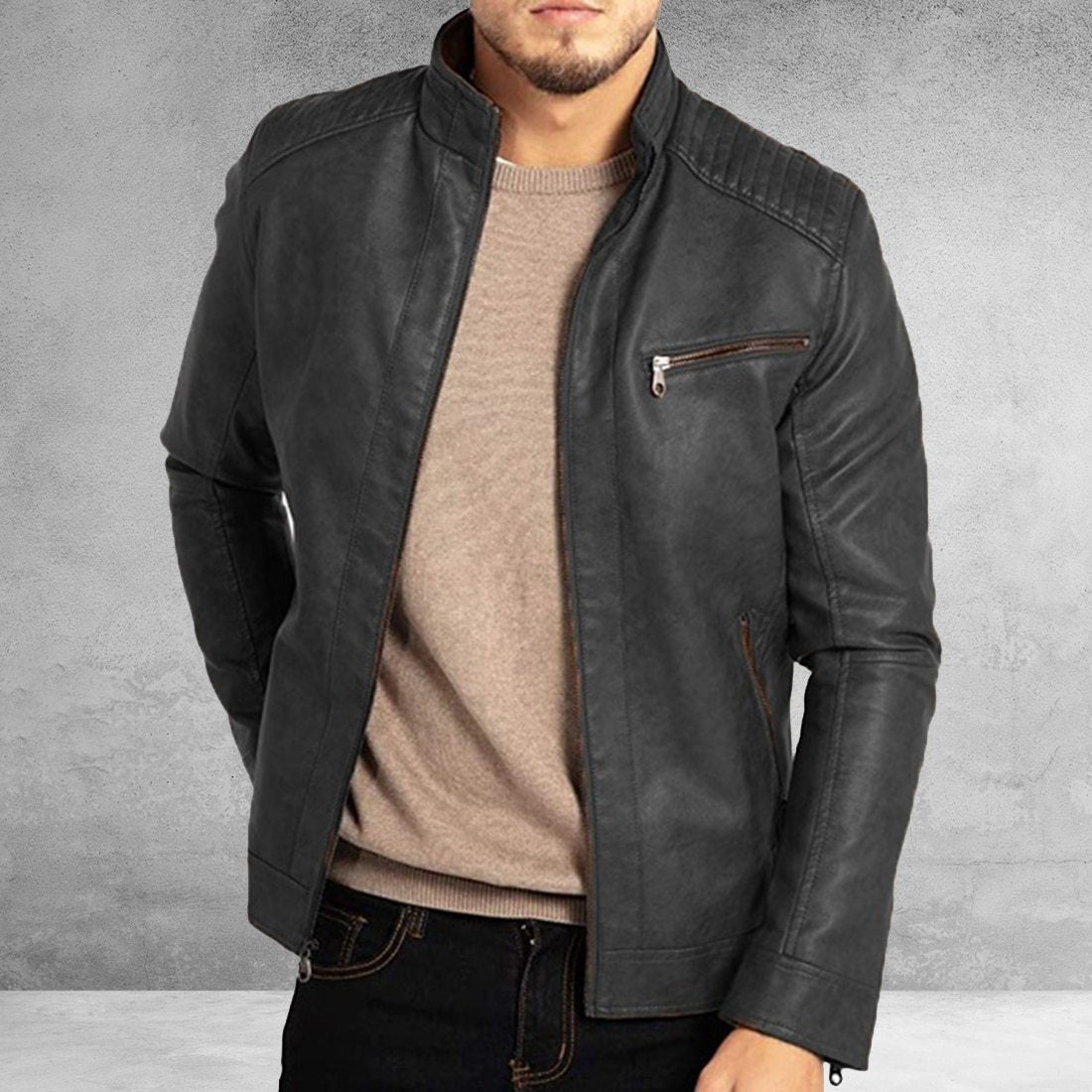 Dustin Jacket | Men's Classic Fit Leather Jacket-Fashion Nora