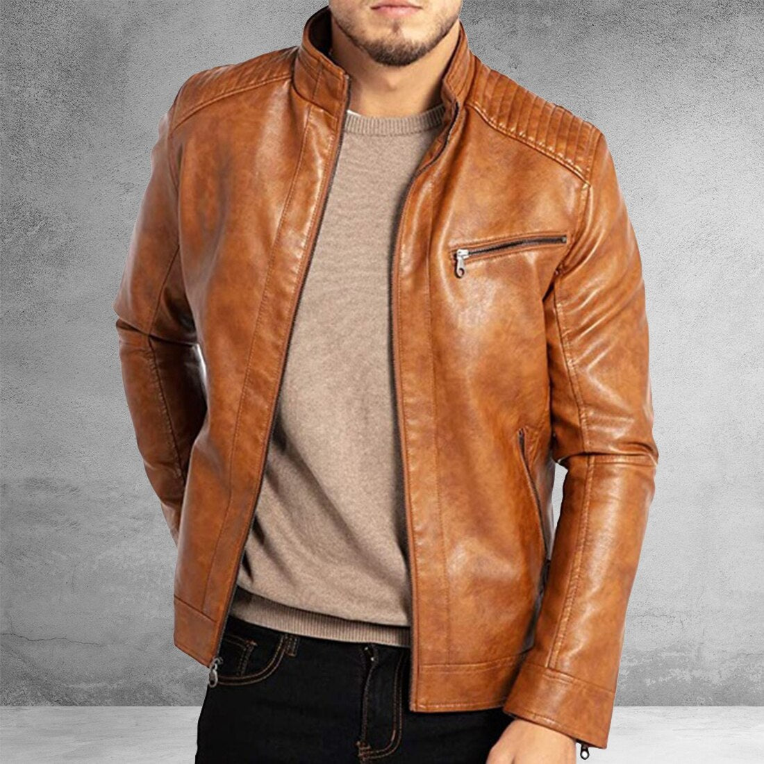 Dustin Jacket | Men's Classic Fit Leather Jacket-Fashion Nora