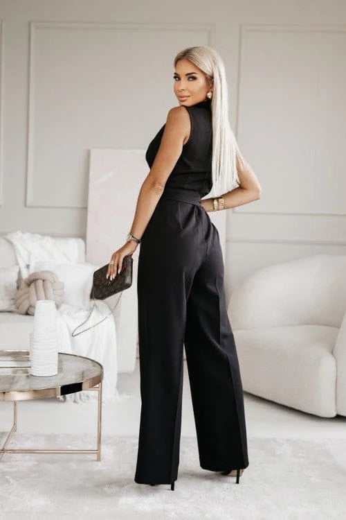 Elegant Jumpsuit - Sleeveless - V-Neck - Wide Leg Jumpsuit - Women's Clothing-Fashion Nora