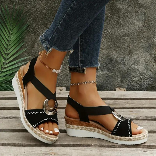 Espadrille Sandals, Platform, Elastic Strap, Wedge Sandals, Shoes for Summer-Fashion Nora