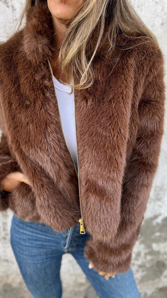 Fake Fur Jacket | Fluffy | Zip-Up | Faux Fur Coat | Women's Jackets-Fashion Nora