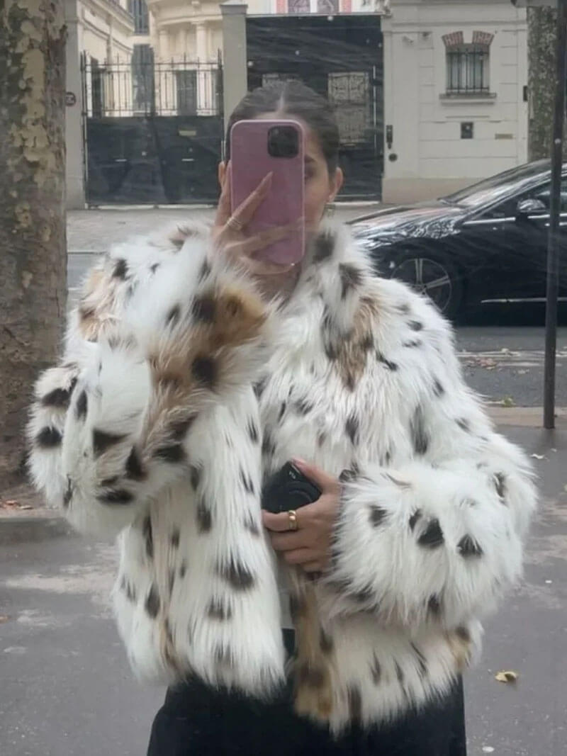 Faux Fur Jacket - Women's Fluffy Leopard Fake Fur Winter Jacket-Fashion Nora