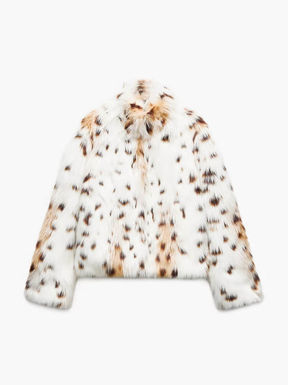 Faux Fur Jacket - Women's Fluffy Leopard Fake Fur Winter Jacket-Fashion Nora