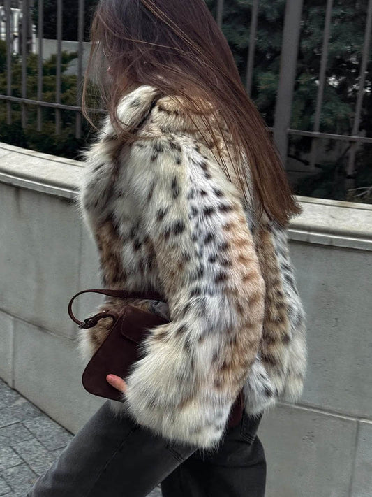 Faux Fur Jacket - Women's Fluffy Leopard Fake Fur Winter Jacket-Fashion Nora