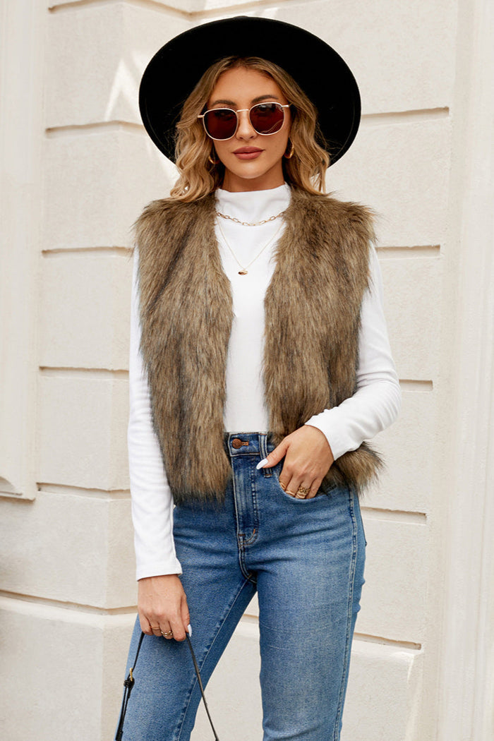 Faux Fur Vest | Open Front | Short | Fur Gilet | Women's Vest-Fashion Nora
