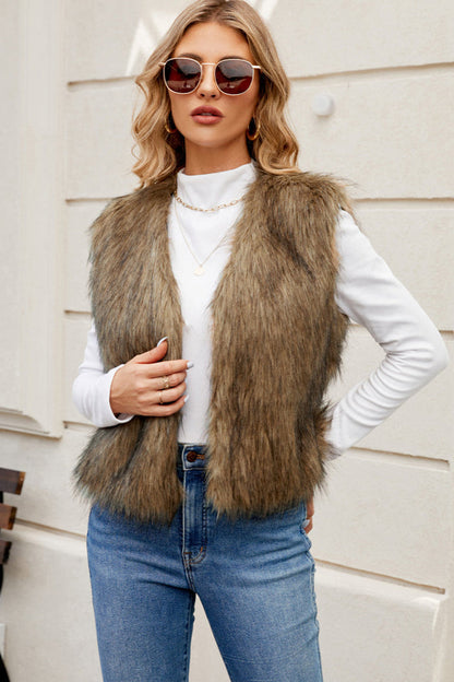 Faux Fur Vest | Open Front | Short | Fur Gilet | Women's Vest-Fashion Nora