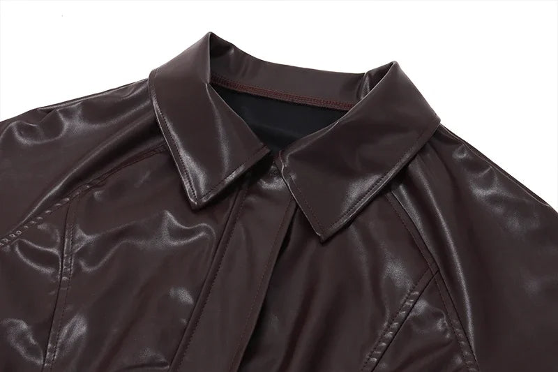 Faux Leather Jacket | Brown | Cropped | Vegan Leather Jacket | Women's Jacket-Fashion Nora