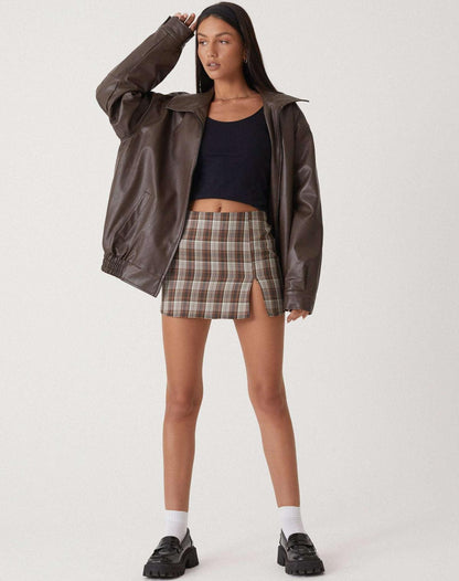 Faux Leather Jacket | Oversized | Zip-Up | Leather Bomber Jacket | Leatherette Jacket Women's-Fashion Nora