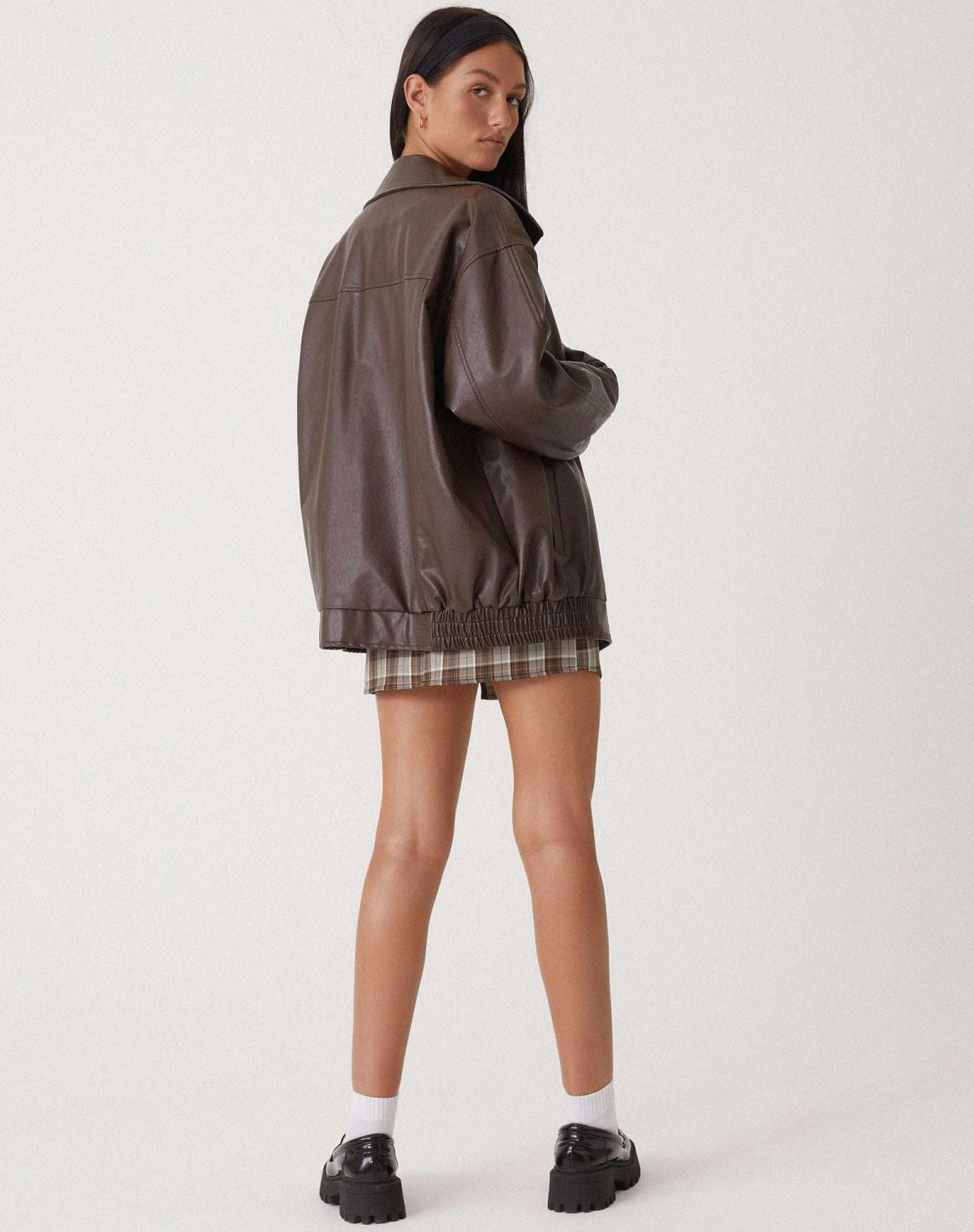 Faux Leather Jacket | Oversized | Zip-Up | Leather Bomber Jacket | Leatherette Jacket Women's-Fashion Nora