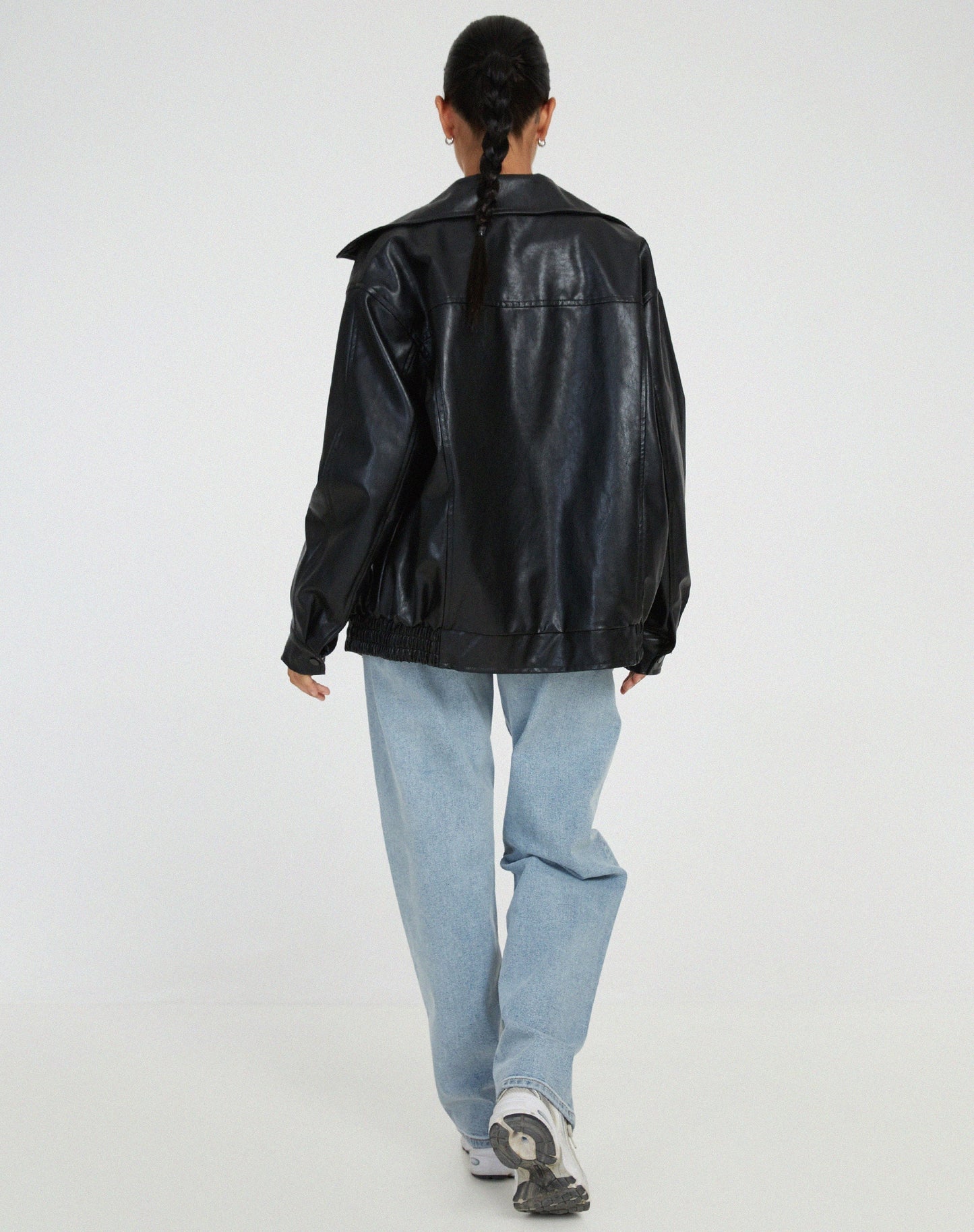 Faux Leather Jacket | Oversized | Zip-Up | Leather Bomber Jacket | Leatherette Jacket Women's-Fashion Nora