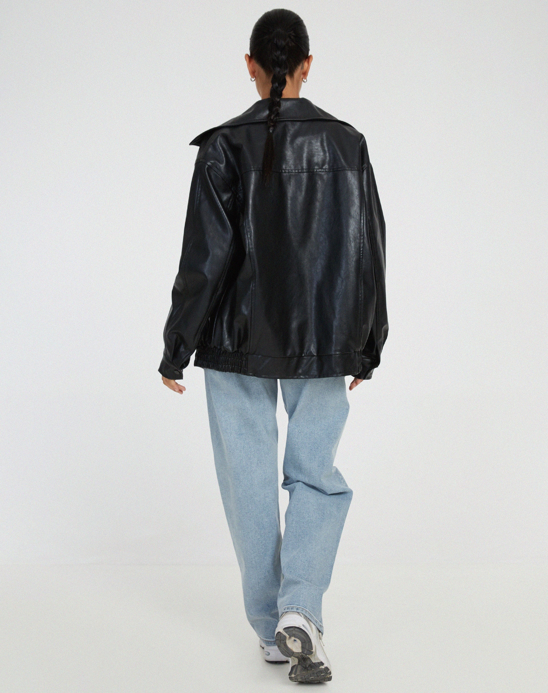 Faux Leather Jacket | Oversized | Zip-Up | Leather Bomber Jacket | Leatherette Jacket Women's-Fashion Nora