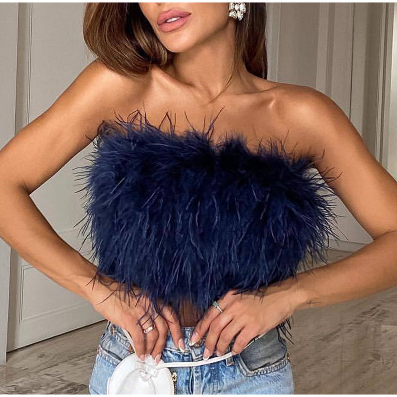 Feather Top - Strapless - Party - Crop Top - Tube Top-Fashion Nora