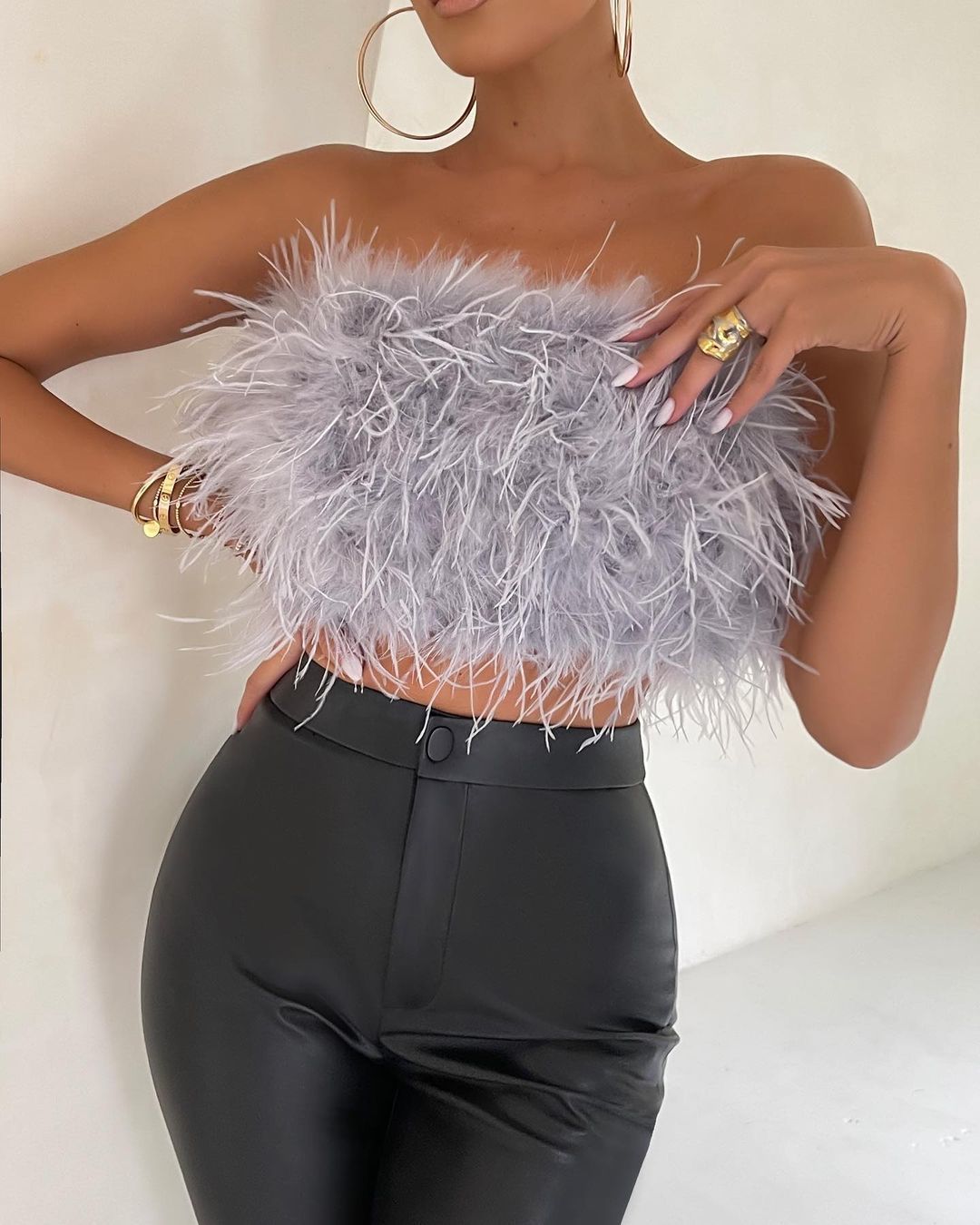 Feather Top - Strapless - Party - Crop Top - Tube Top-Fashion Nora