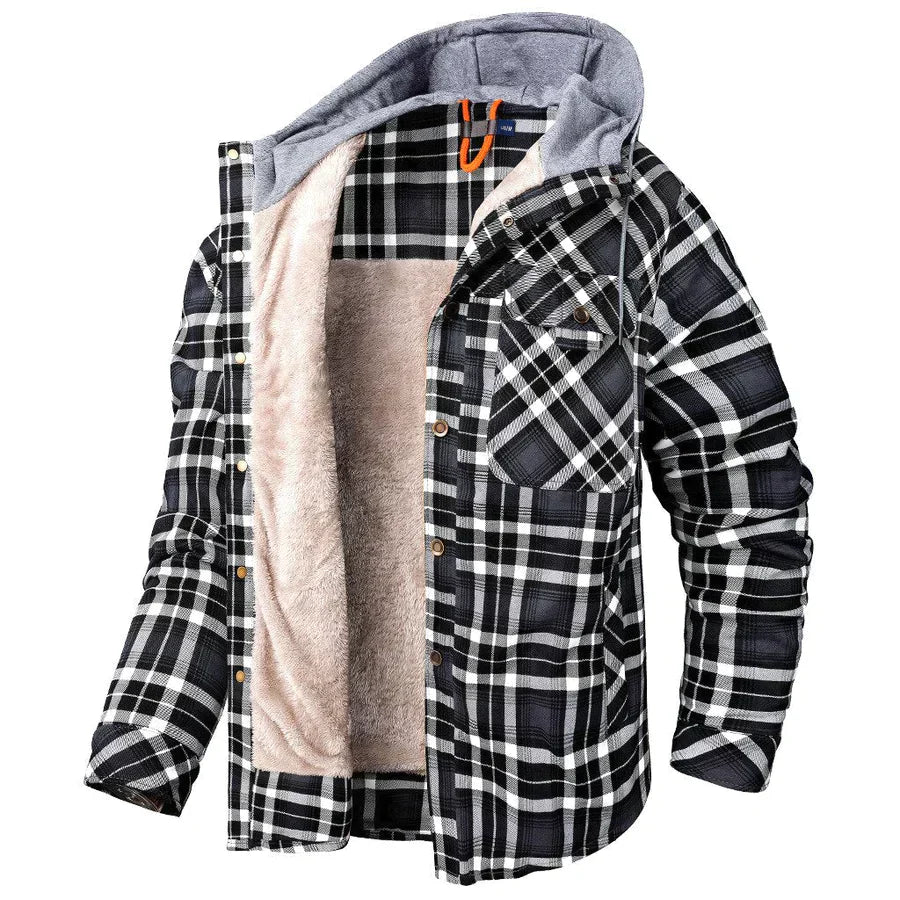 Flannel Jacket - Men's Plaid Fleece Lined Hooded Winter Jacket-Fashion Nora