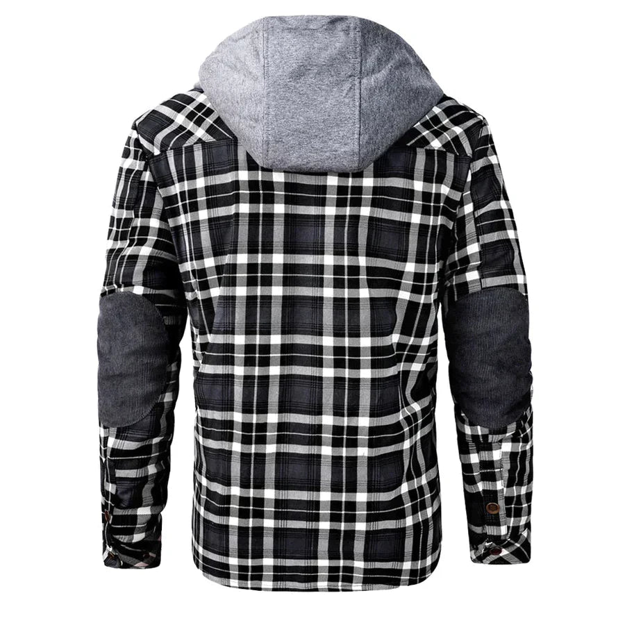 Flannel Jacket - Men's Plaid Fleece Lined Hooded Winter Jacket-Fashion Nora