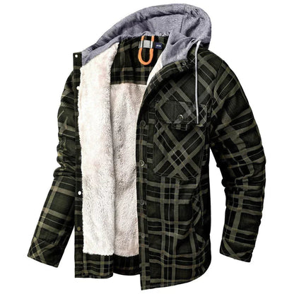 Flannel Jacket - Men's Plaid Fleece Lined Hooded Winter Jacket-Fashion Nora