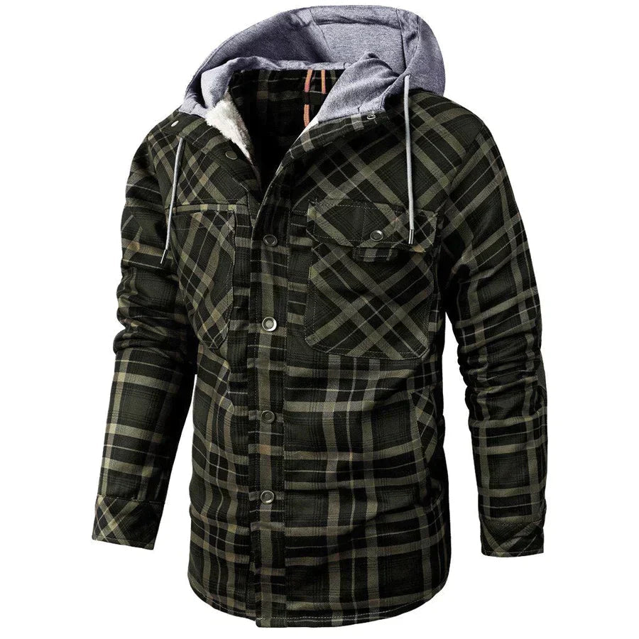 Flannel Jacket - Men's Plaid Fleece Lined Hooded Winter Jacket-Fashion Nora