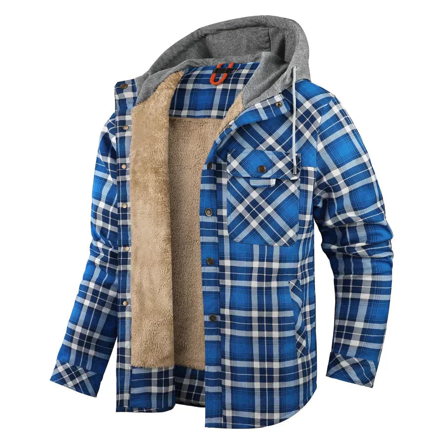 Flannel Jacket - Men's Plaid Fleece Lined Hooded Winter Jacket-Fashion Nora