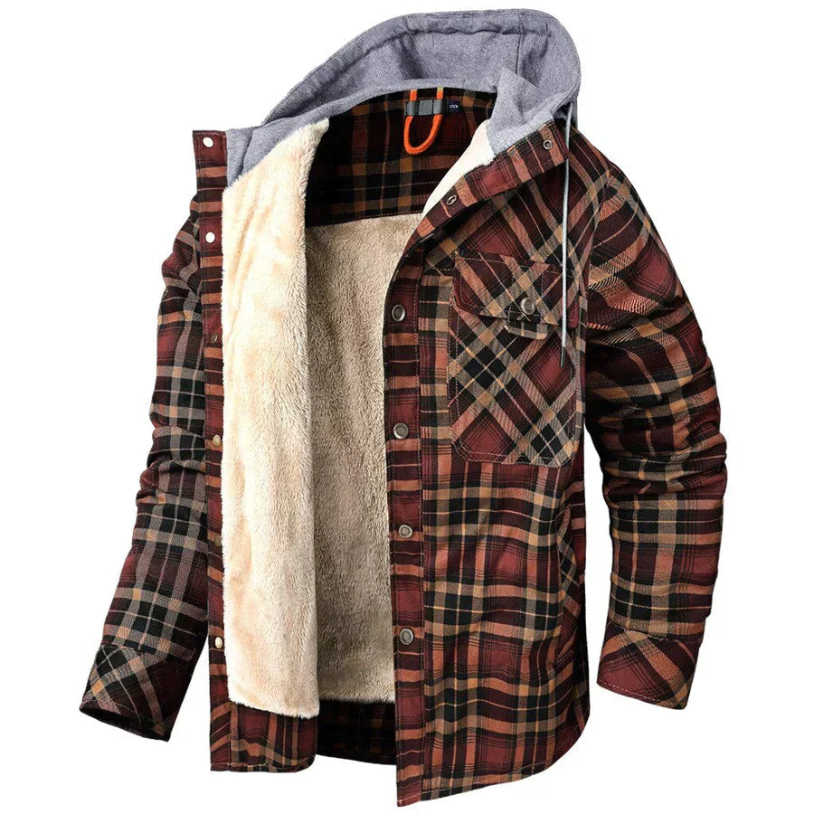 Flannel Jacket - Men's Plaid Fleece Lined Hooded Winter Jacket-Fashion Nora