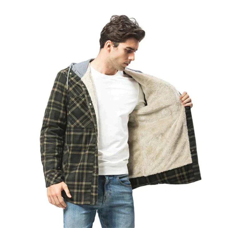 Flannel Jacket - Men's Plaid Fleece Lined Hooded Winter Jacket-Fashion Nora