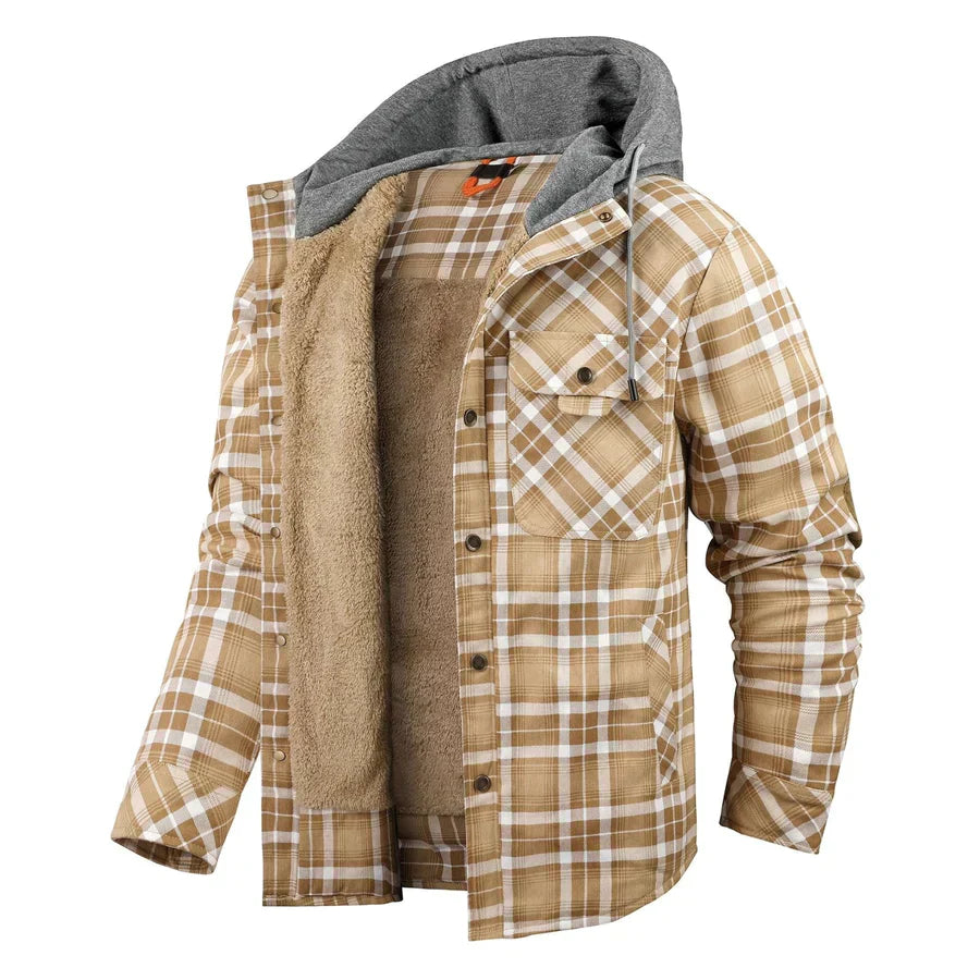 Flannel Jacket - Men's Plaid Fleece Lined Hooded Winter Jacket-Fashion Nora