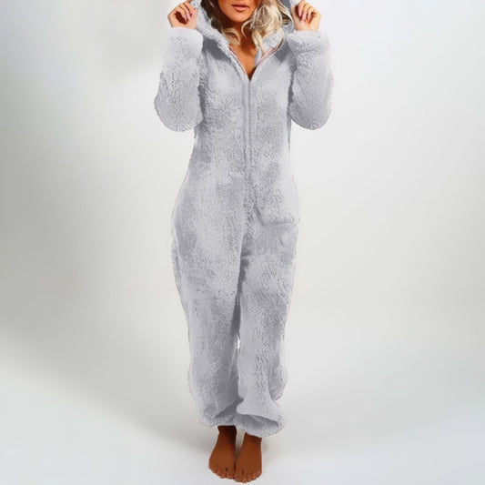 Fleece Jumpsuit | Long Sleeve | Hooded | Fleece Overalls | Women's Loungewear-Fashion Nora