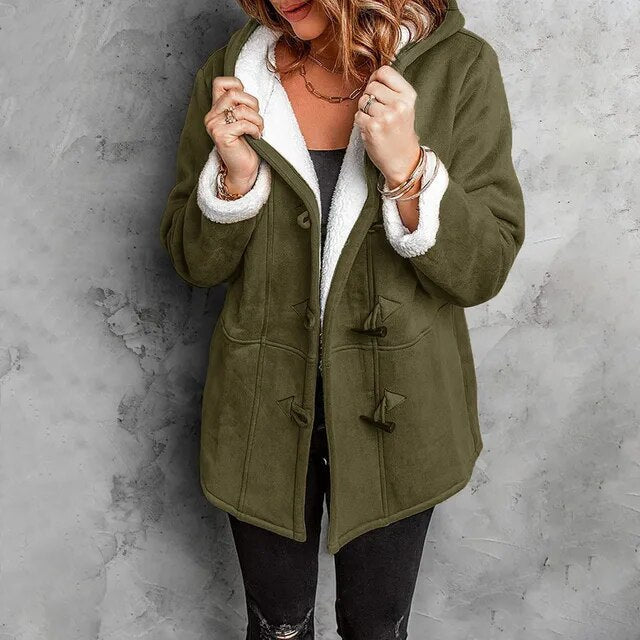 Fleece Lined Jacket - Hooded - Mid Length - Winter Jacket - Women's Jacket-Fashion Nora