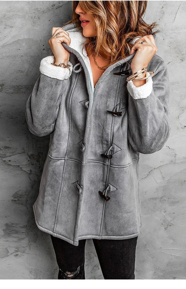 Fleece Lined Jacket - Hooded - Mid Length - Winter Jacket - Women's Jacket-Fashion Nora