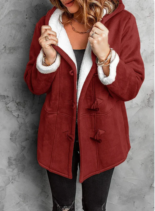 Fleece Lined Jacket - Hooded - Mid Length - Winter Jacket - Women's Jacket-Fashion Nora
